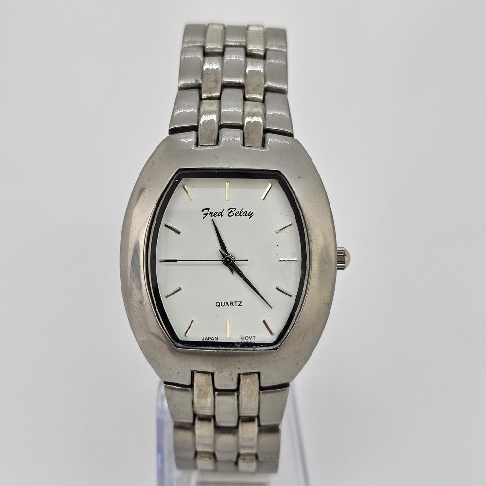 Fred Belay Men's Watch 37MM White Dial Gray Bracelet Band 7.5"‎ New Battery